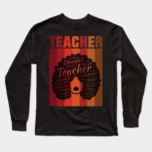 African American Teacher Words in Afro Long Sleeve T-Shirt